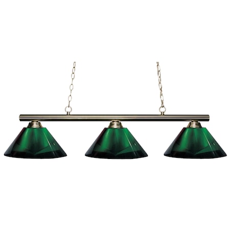 Sharp Shooter 3 Light Billiard Light, Brushed Nickel & Green